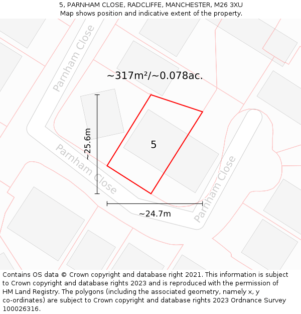 5, PARNHAM CLOSE, RADCLIFFE, MANCHESTER, M26 3XU: Plot and title map