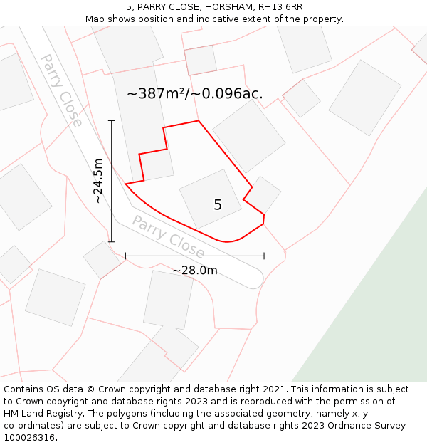 5, PARRY CLOSE, HORSHAM, RH13 6RR: Plot and title map