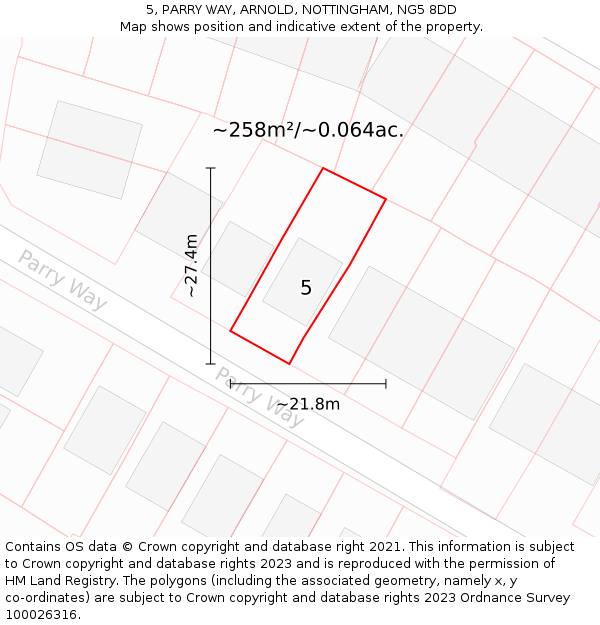 5, PARRY WAY, ARNOLD, NOTTINGHAM, NG5 8DD: Plot and title map