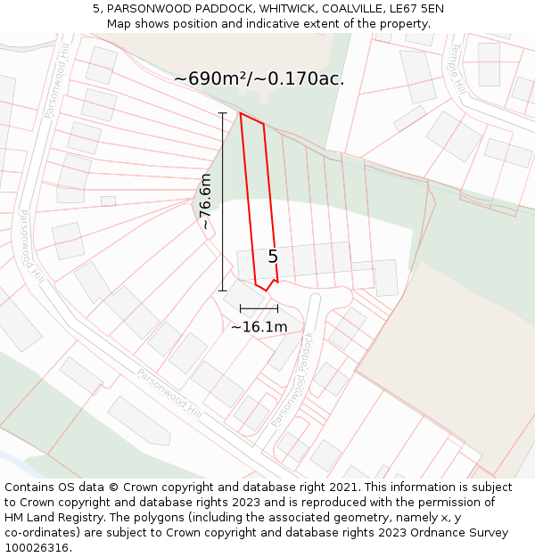 5, PARSONWOOD PADDOCK, WHITWICK, COALVILLE, LE67 5EN: Plot and title map