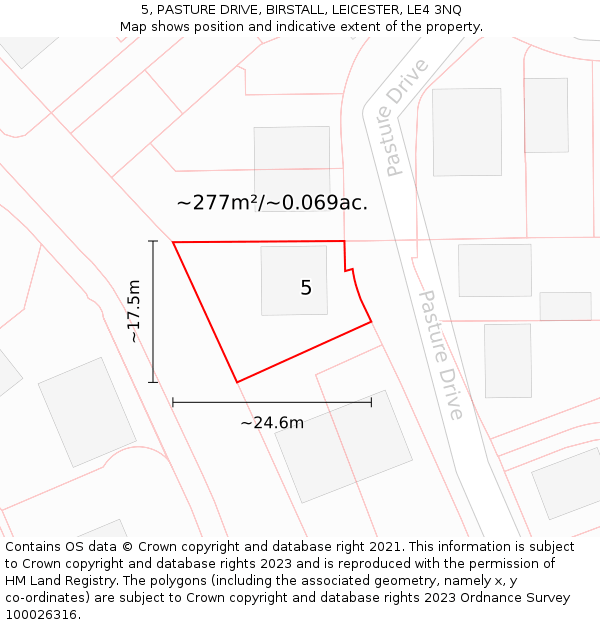 5, PASTURE DRIVE, BIRSTALL, LEICESTER, LE4 3NQ: Plot and title map