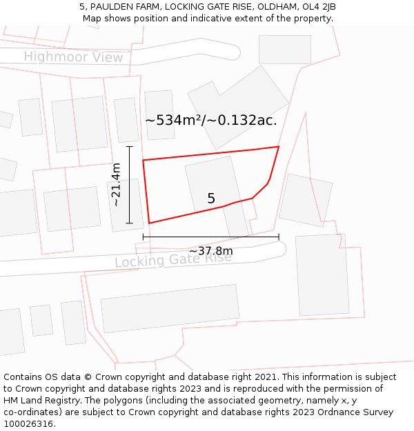 5, PAULDEN FARM, LOCKING GATE RISE, OLDHAM, OL4 2JB: Plot and title map