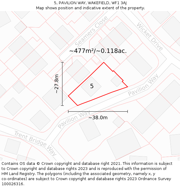 5, PAVILION WAY, WAKEFIELD, WF1 3AJ: Plot and title map