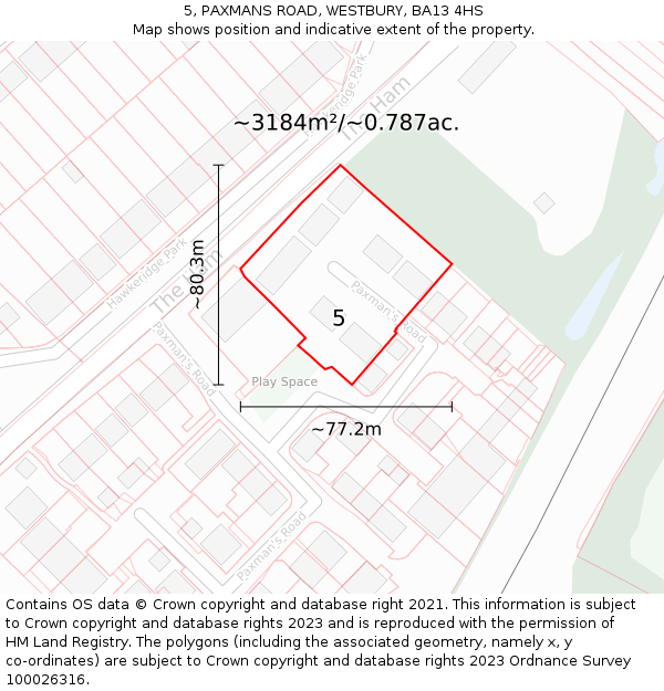 5, PAXMANS ROAD, WESTBURY, BA13 4HS: Plot and title map