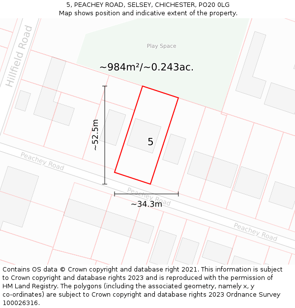 5, PEACHEY ROAD, SELSEY, CHICHESTER, PO20 0LG: Plot and title map