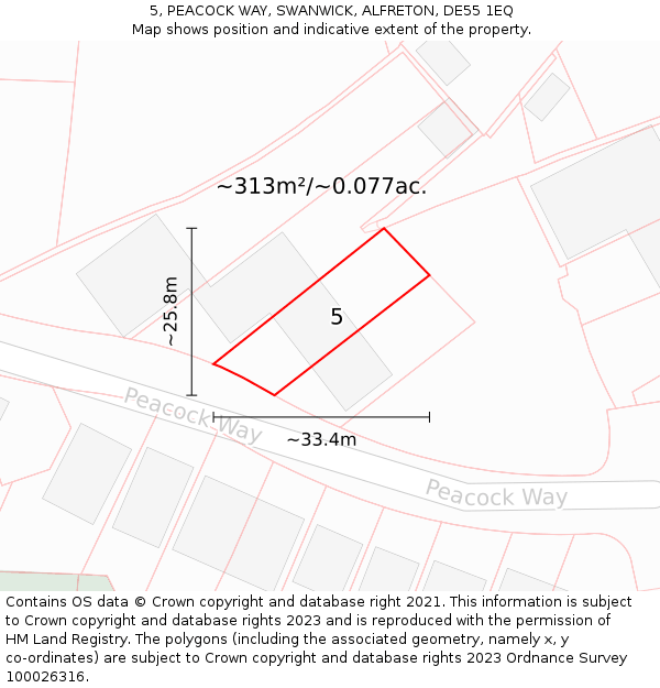 5, PEACOCK WAY, SWANWICK, ALFRETON, DE55 1EQ: Plot and title map