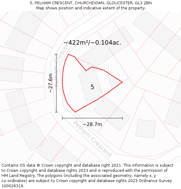 5, PELHAM CRESCENT, CHURCHDOWN, GLOUCESTER, GL3 2BN: Plot and title map