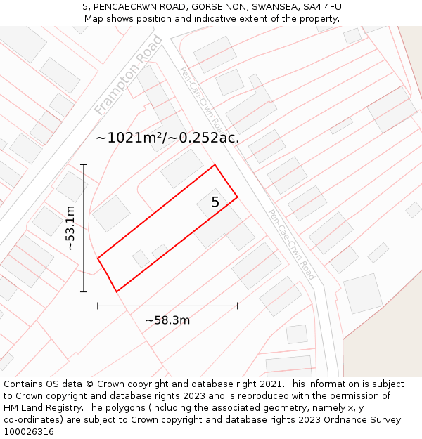 5, PENCAECRWN ROAD, GORSEINON, SWANSEA, SA4 4FU: Plot and title map