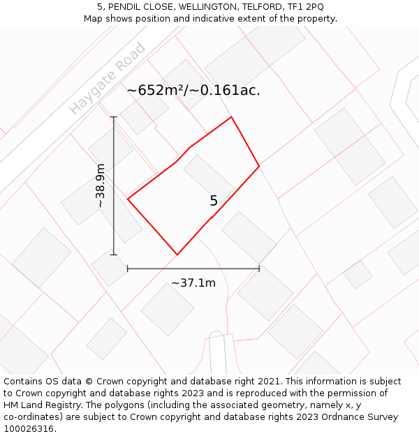 5, PENDIL CLOSE, WELLINGTON, TELFORD, TF1 2PQ: Plot and title map