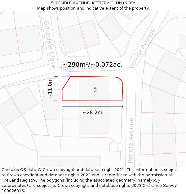 5, PENDLE AVENUE, KETTERING, NN16 9FA: Plot and title map