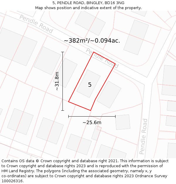 5, PENDLE ROAD, BINGLEY, BD16 3NG: Plot and title map