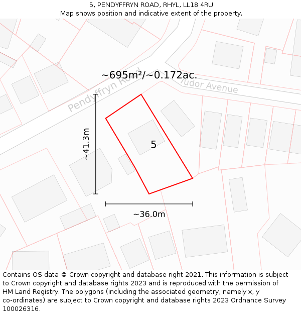 5, PENDYFFRYN ROAD, RHYL, LL18 4RU: Plot and title map