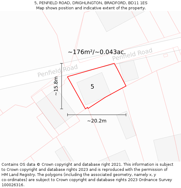 5, PENFIELD ROAD, DRIGHLINGTON, BRADFORD, BD11 1ES: Plot and title map