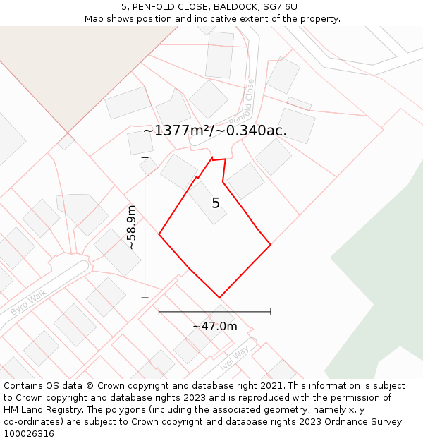 5, PENFOLD CLOSE, BALDOCK, SG7 6UT: Plot and title map