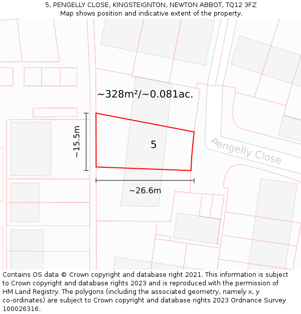 5, PENGELLY CLOSE, KINGSTEIGNTON, NEWTON ABBOT, TQ12 3FZ: Plot and title map