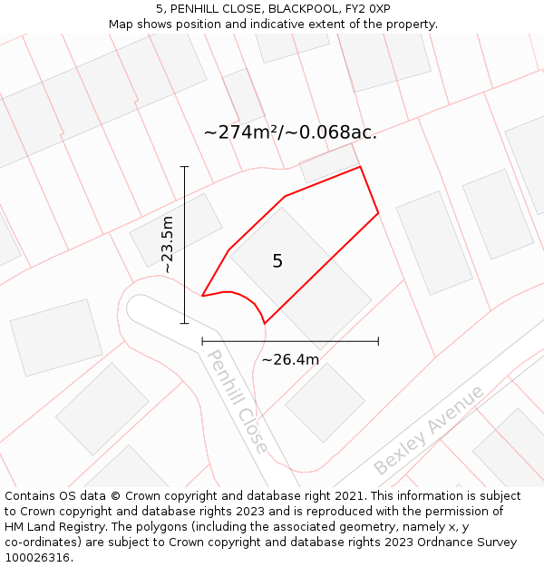 5, PENHILL CLOSE, BLACKPOOL, FY2 0XP: Plot and title map