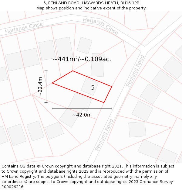 5, PENLAND ROAD, HAYWARDS HEATH, RH16 1PP: Plot and title map