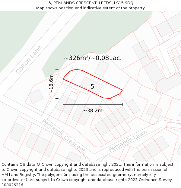 5, PENLANDS CRESCENT, LEEDS, LS15 9DQ: Plot and title map