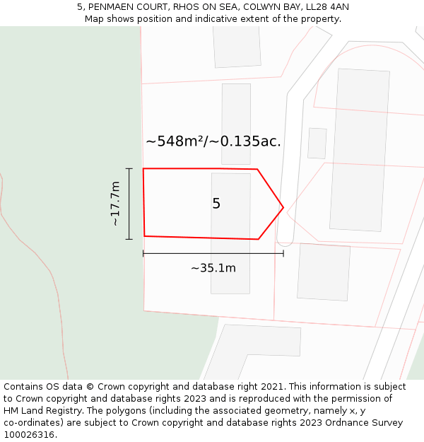 5, PENMAEN COURT, RHOS ON SEA, COLWYN BAY, LL28 4AN: Plot and title map