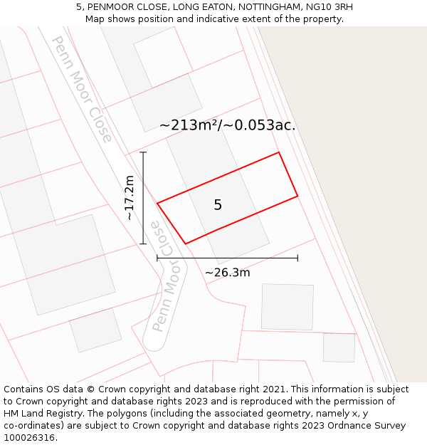 5, PENMOOR CLOSE, LONG EATON, NOTTINGHAM, NG10 3RH: Plot and title map