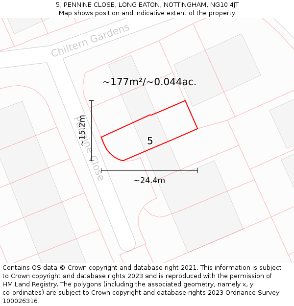 5, PENNINE CLOSE, LONG EATON, NOTTINGHAM, NG10 4JT: Plot and title map