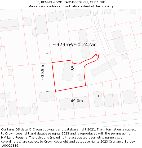 5, PENNS WOOD, FARNBOROUGH, GU14 6RB: Plot and title map