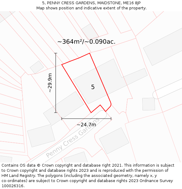 5, PENNY CRESS GARDENS, MAIDSTONE, ME16 8JP: Plot and title map
