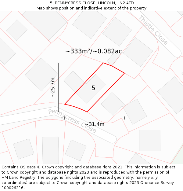 5, PENNYCRESS CLOSE, LINCOLN, LN2 4TD: Plot and title map