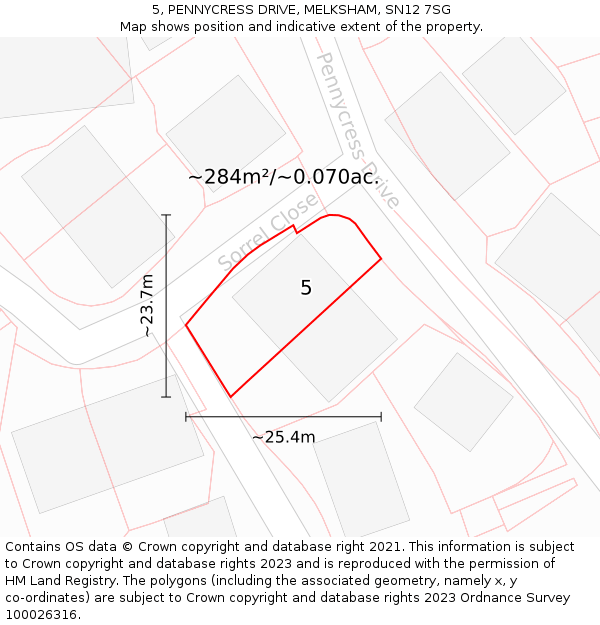 5, PENNYCRESS DRIVE, MELKSHAM, SN12 7SG: Plot and title map