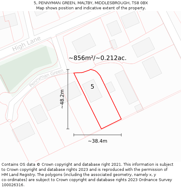 5, PENNYMAN GREEN, MALTBY, MIDDLESBROUGH, TS8 0BX: Plot and title map