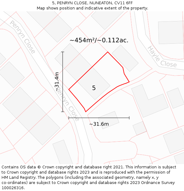 5, PENRYN CLOSE, NUNEATON, CV11 6FF: Plot and title map