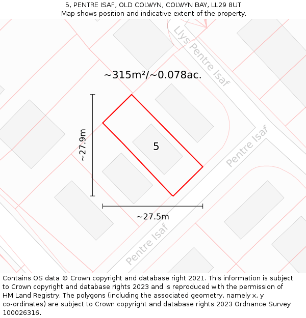 5, PENTRE ISAF, OLD COLWYN, COLWYN BAY, LL29 8UT: Plot and title map