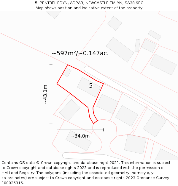 5, PENTREHEDYN, ADPAR, NEWCASTLE EMLYN, SA38 9EG: Plot and title map