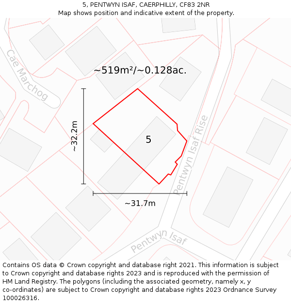 5, PENTWYN ISAF, CAERPHILLY, CF83 2NR: Plot and title map