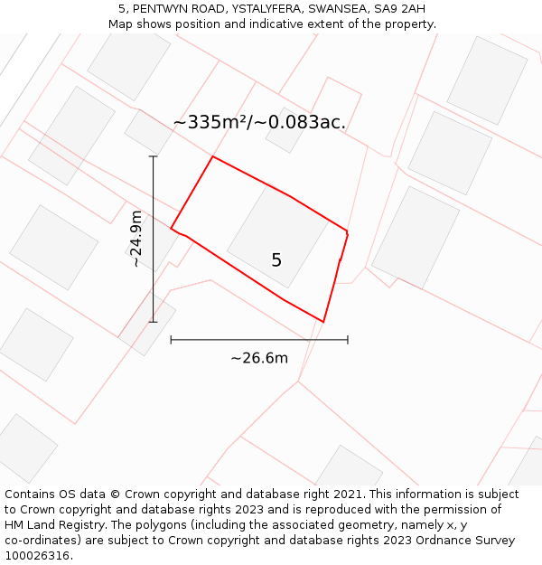 5, PENTWYN ROAD, YSTALYFERA, SWANSEA, SA9 2AH: Plot and title map