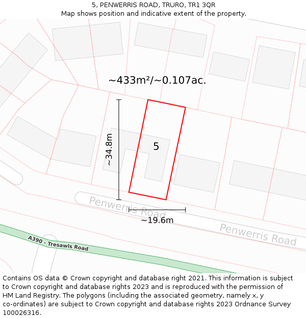 5, PENWERRIS ROAD, TRURO, TR1 3QR: Plot and title map