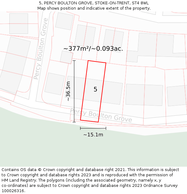 5, PERCY BOULTON GROVE, STOKE-ON-TRENT, ST4 8WL: Plot and title map