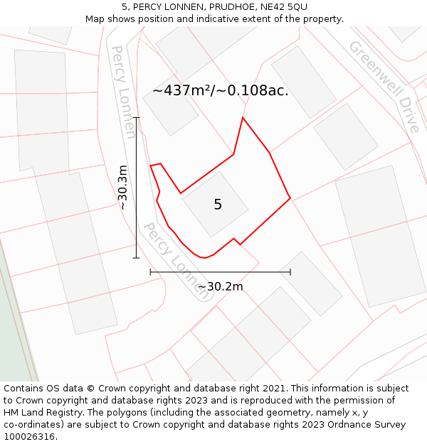 5, PERCY LONNEN, PRUDHOE, NE42 5QU: Plot and title map