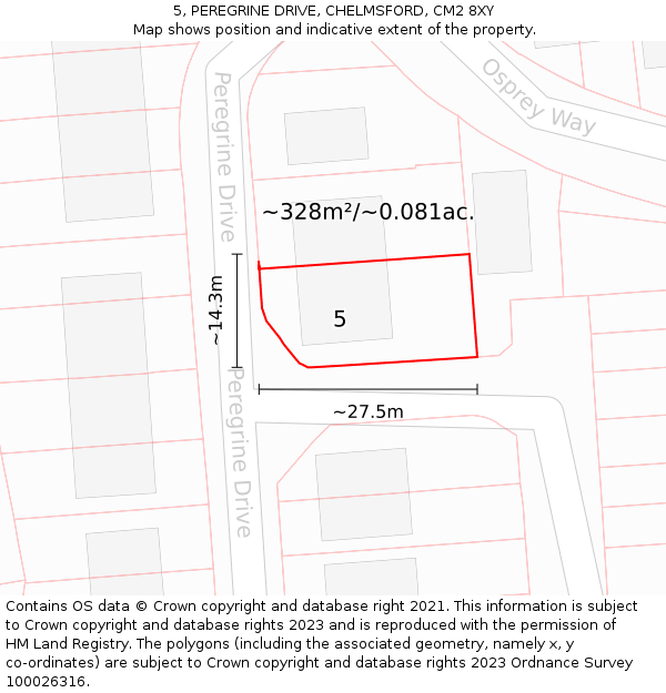 5, PEREGRINE DRIVE, CHELMSFORD, CM2 8XY: Plot and title map