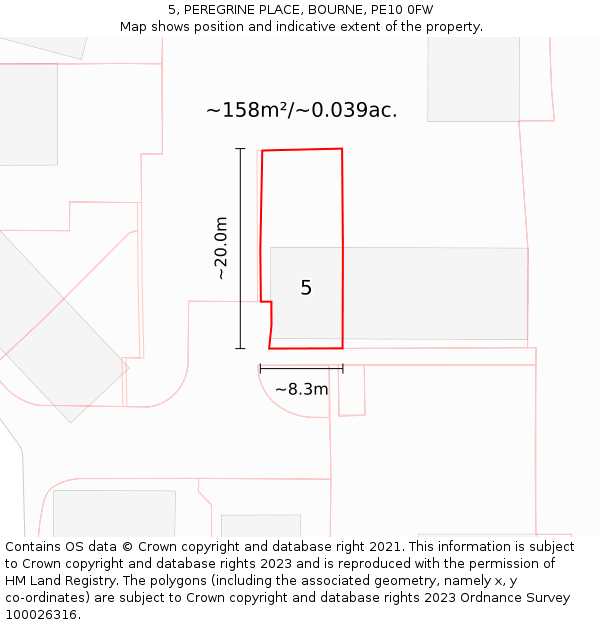 5, PEREGRINE PLACE, BOURNE, PE10 0FW: Plot and title map