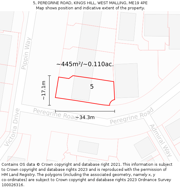 5, PEREGRINE ROAD, KINGS HILL, WEST MALLING, ME19 4PE: Plot and title map