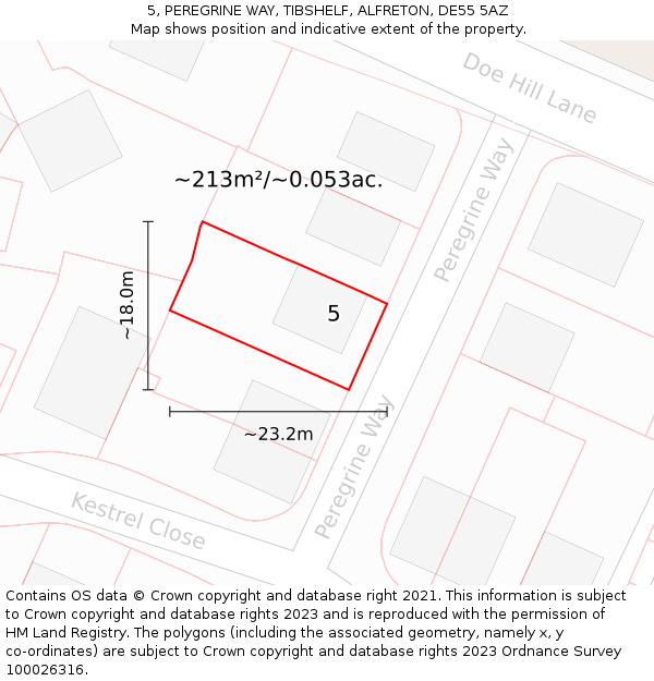 5, PEREGRINE WAY, TIBSHELF, ALFRETON, DE55 5AZ: Plot and title map