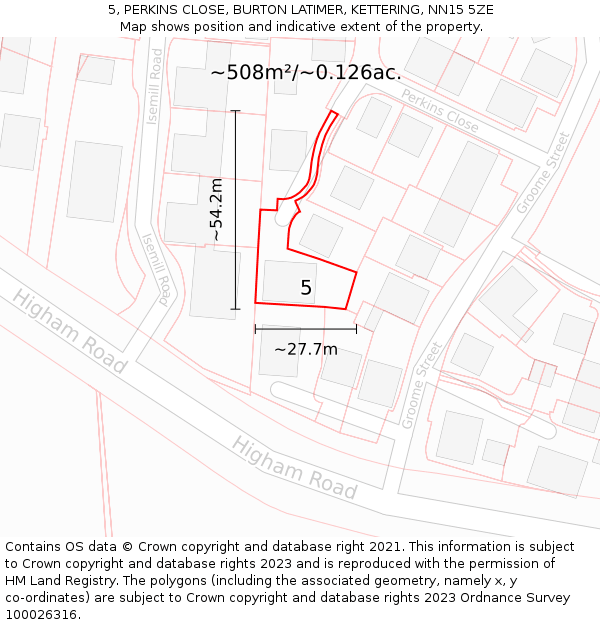 5, PERKINS CLOSE, BURTON LATIMER, KETTERING, NN15 5ZE: Plot and title map