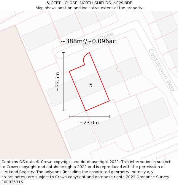 5, PERTH CLOSE, NORTH SHIELDS, NE29 8DF: Plot and title map