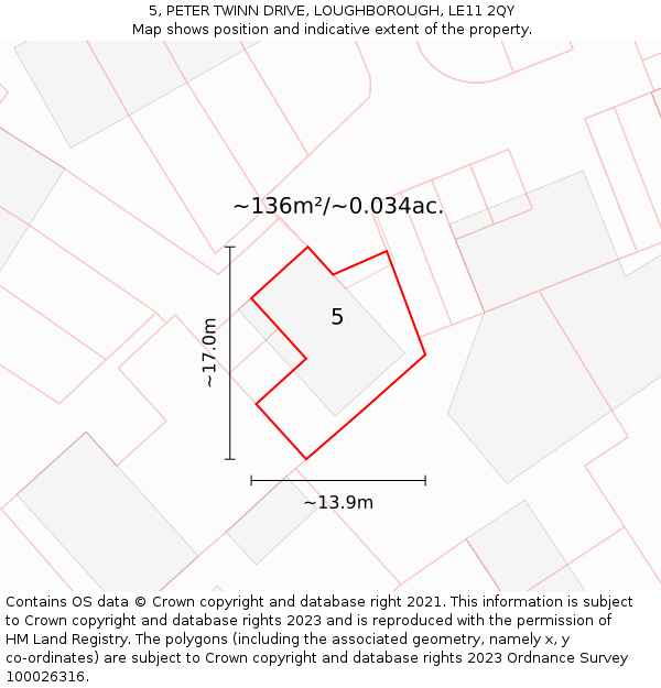 5, PETER TWINN DRIVE, LOUGHBOROUGH, LE11 2QY: Plot and title map