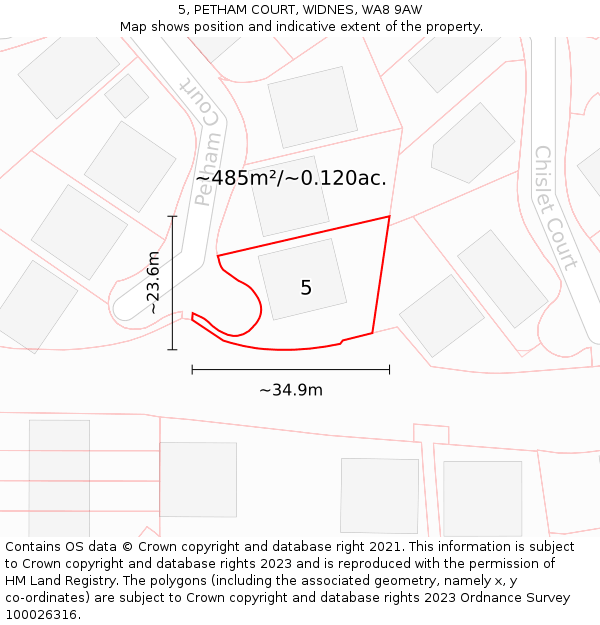 5, PETHAM COURT, WIDNES, WA8 9AW: Plot and title map