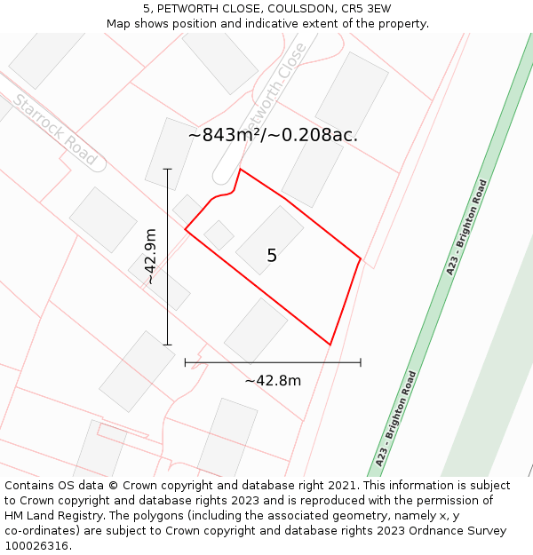 5, PETWORTH CLOSE, COULSDON, CR5 3EW: Plot and title map