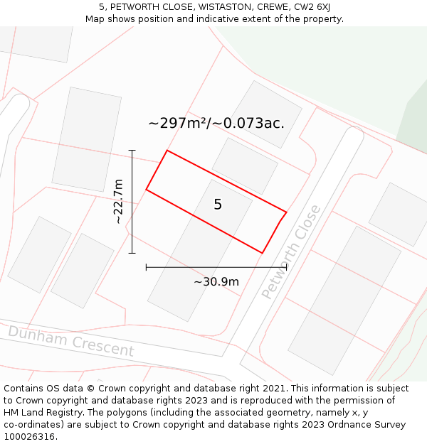 5, PETWORTH CLOSE, WISTASTON, CREWE, CW2 6XJ: Plot and title map