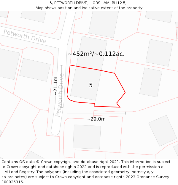 5, PETWORTH DRIVE, HORSHAM, RH12 5JH: Plot and title map