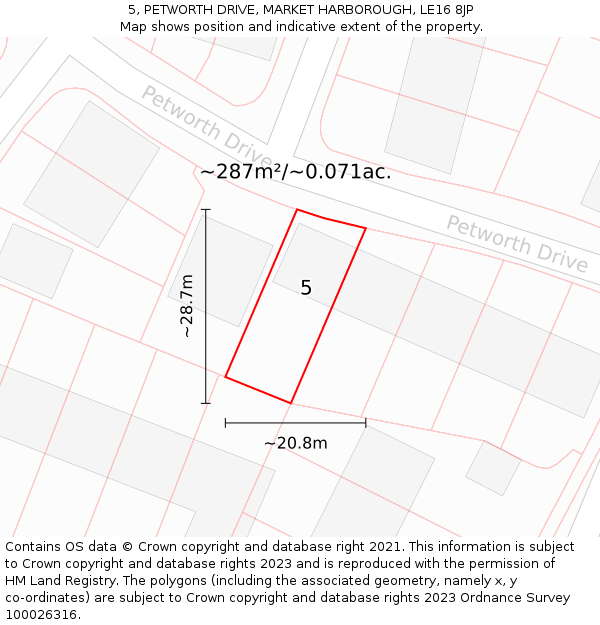 5, PETWORTH DRIVE, MARKET HARBOROUGH, LE16 8JP: Plot and title map